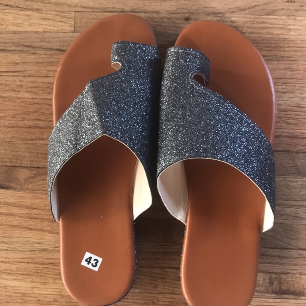 Gray Sparkly Slides With A Waffle Bottom So Cute! - image 3